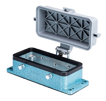 Открытое основание разъема EX 70.325.1628.9 - Основание разъема на панель, открытое, типоразмер 16B, взрывозащищита, с уплотнителем, без защелок (упоры для двух защелок), с защитной крышкой, материал корпуса: цинковый сплав