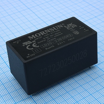 LD20-23B05R2 - Преобразователь AC-DC на печатную плату 20Вт выход 5В/4A, вход 85…305V AC, 47…440Гц -40…+85°С изоляция 4200В