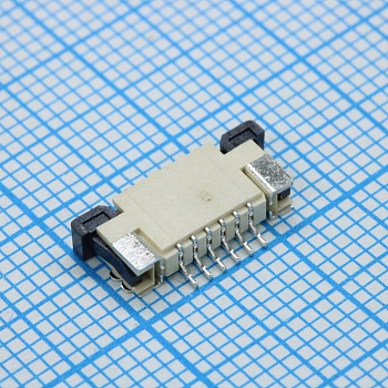 DS1020-07-06VBT1B-R - FPC разъем для шлейфа на плату, поверхностный монтаж 6pin, шаг 1.00мм (контакты сверху)