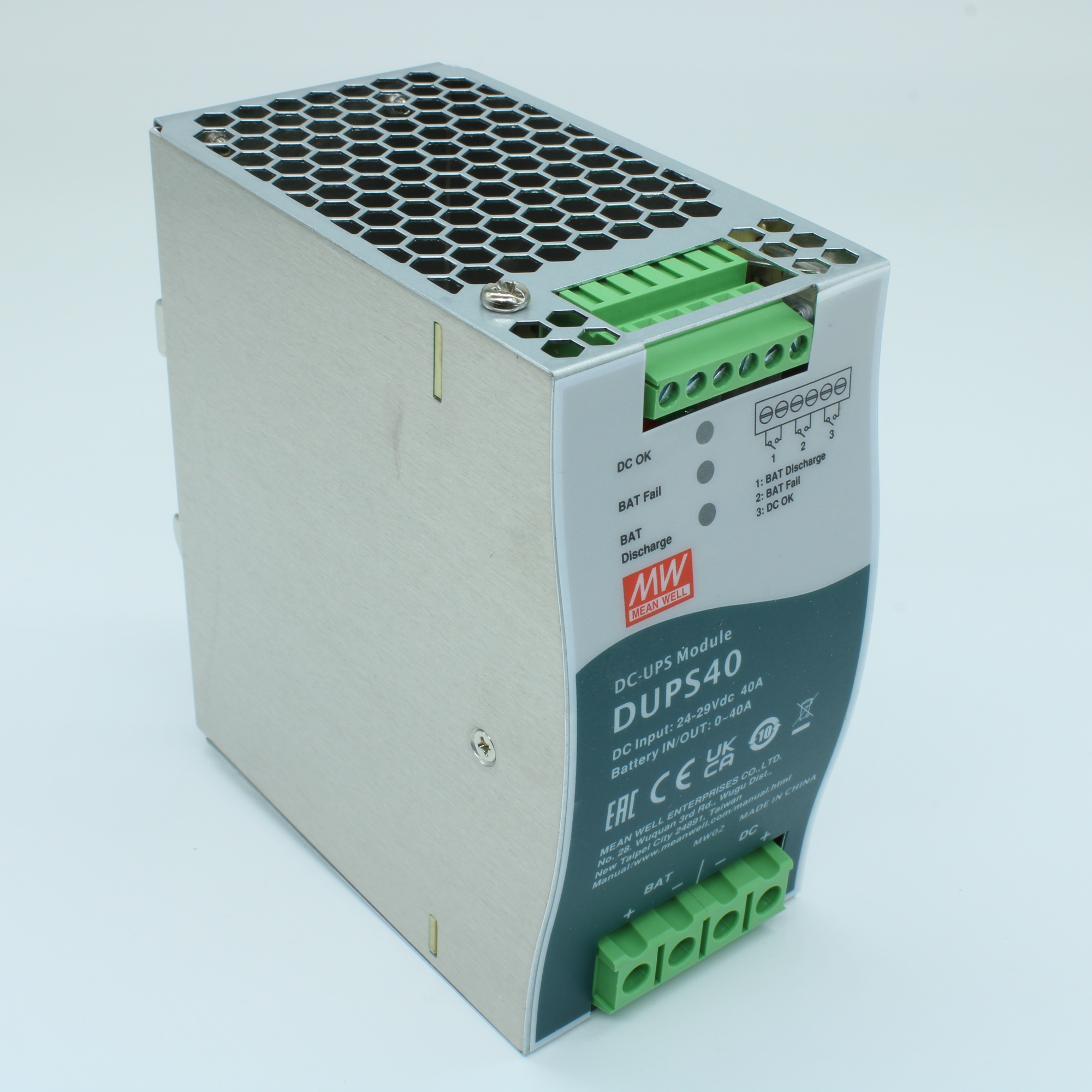 DUPS40 - DC-DC, DIN-рейка контролер для UPS систем для аккумуляторов 4…135а*ч, вход 24…29В DC, выход 21…29В/40А, 125.2х63х113.5мм, -30…+70°С