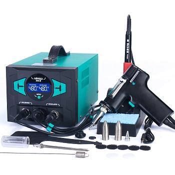 YIHUA 948-III - Монтажно-демонтажная паяльная станция 740Вт, регулировка температуры нагрева паяльника 200°C~480°C, демонтажного пистолета - 350°C~480°C