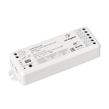 Контроллер SMART-TUYA-WIFI-MIX-SUF (12-36V, 2x5A, 2.4G) 034501 - Многофункциональный 2-канальный контроллер для одноканальных (DIM) и двухканальных (MIX) лент и модулей (ШИМ), интерфейс TUYA, поддерживается управление ЯНДЕКС АЛИСА. Питание/рабочее напряже