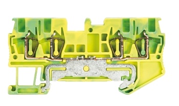 Клемма сдв. заземл. WKF 1,5 D2/2/SL/35 - Заземляющая клемма, 4 точки подключения, тип фиксации провода: пружинный, номинальное сечение: 1,5 мм кв., 500V, ширина: 4 мм, цвет: желто-зеленый, тип монтажа: DIN 35