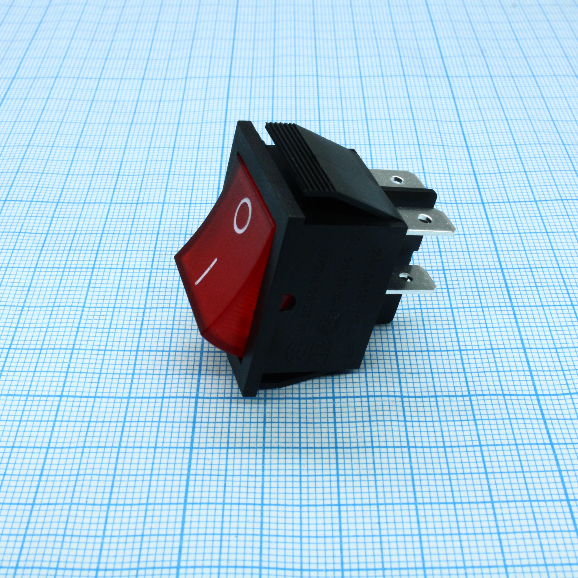 RK1-01 2X1 B/R"0-" - Выключатель клавишный ON-OFF без подсветки цвет корпуса (черный) цвет кнопки (красный)