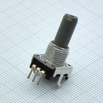 EC12E1220813 - Энкодер EC12 12 щелчков, 12 импульсов, пластмассовый вал с лыской 20мм, крепление на гайку 9мм, горизонтальные выводы