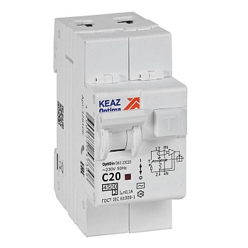 АВДТ с защитой от сверхтоков OptiDin D63-23C20-AC-У3 (2P, C20, 100mA, 4,5кА)
