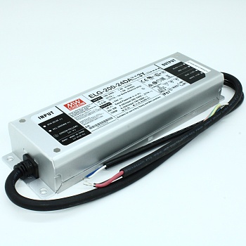 ELG-200-24DA-3Y - AC-DC, 201.6Вт, IP67, вход 100…305В AC, 47…63Гц/142…431В DC, ККМ, выход 12...24В/8.4А, изоляция 3750В AC, в кожухе 244х71х37.5мм, -40…+85°С (корпус), DALI димминг, с проводом заземления