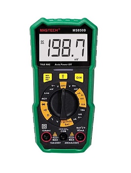 MS850B - Мультиметр цифровой с TrueRMS, тест батареек, NCV, hFE, детектор фаза/ноль, температура, переменный ток, фонарик
