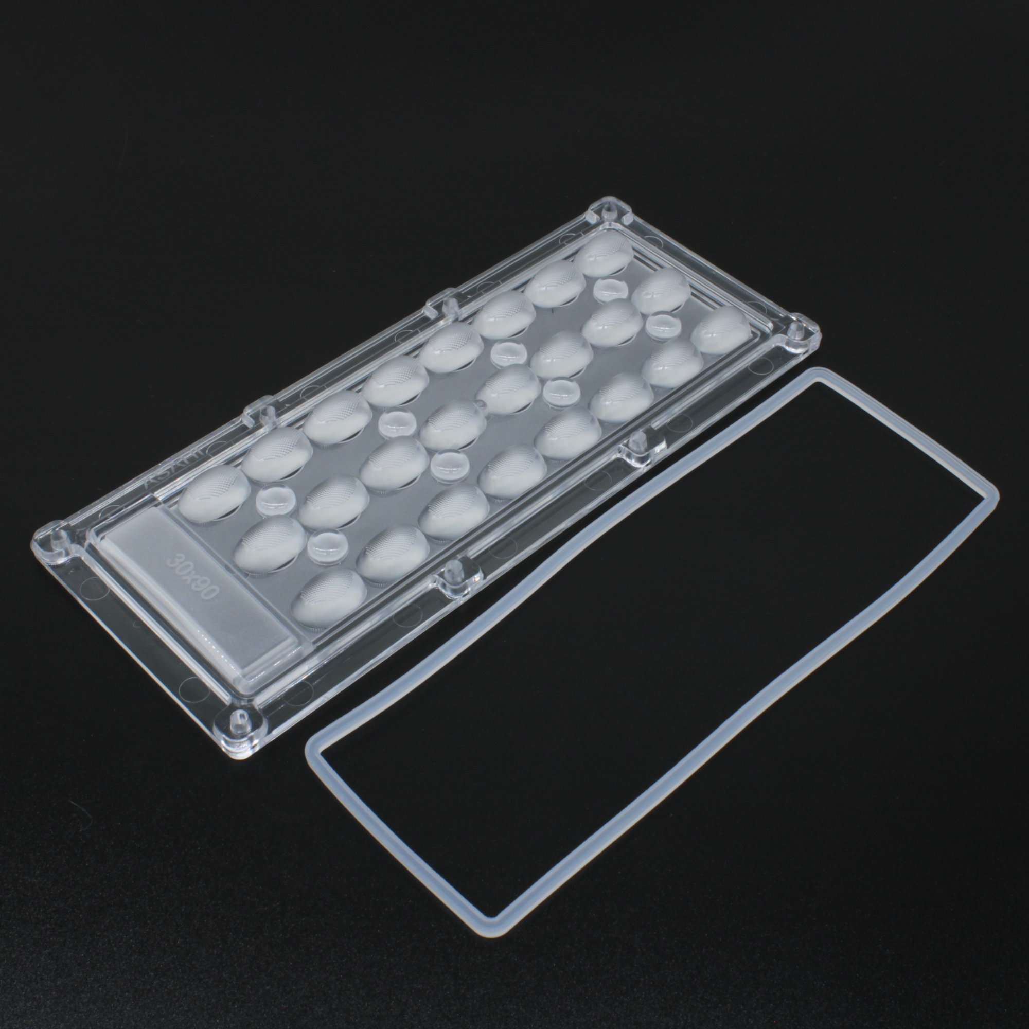 ALHB173D24LED3090G - Групповая прямоугольная линза 3x8 на 24 светодиода 3030/2835/5050, эфф=90%, 30°x90°, 173x71.4mm   H:mm, PMMA