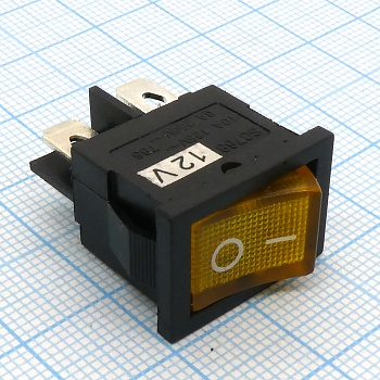 DS RWB-207 желтый 12V - 2 положения клавиши, 2 группы замыкающих контактов, 250VAC 6A, ширина контакта 4.8мм, желтая подсветка 12В