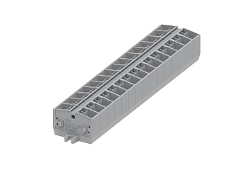 Клемма мини 254331 - Мини клемма, верхний подвод кабеля, 4 точки подключения в клемме, тип фиксации провода: пружинный, номинальное сечение: 2,5 мм кв., 24A, 800V, цвет: серый, тип монтажа: монтажные фланцы