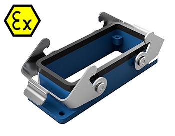 Открытое основание разъема EX 70.320.1628.9 - Основание разъема на панель, открытое, типоразмер 16B, взрывозащищита, с уплотнителем, с двумя защелками, без защитной крышки, материал корпуса: цинковый сплав