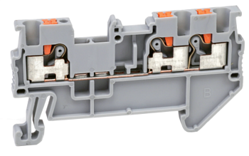 Проходная клемма UJ6-2.5/1X2 - Проходная клемма, 3 точки подключения в клемме, тип фиксации провода: push-in, номинальное сечение: 2,5 мм кв., 24A, 800V, ширина: 5,2 мм, цвет: серый, тип монтажа: DIN 35