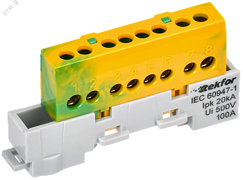 TEKFOR Шина PE земля изолированная на универсальном держателе 6х9-8-ЖЗ IEK TF-NN10-08-KL-K52