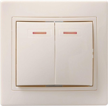 Выключатель 2-кл. СП Кварта 10А IP20 ВС10-2-1-ККм с индикацией крем. EVK21-K33-10-DM