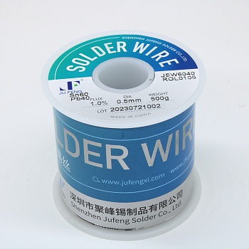 Припой 60/40 ROL0 1% флюса 0,5мм 500гр - Припой трубчатый ПОС-60 с безгалогенным неактивным флюсом ROL0, d 0,5мм, 500 г