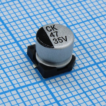 JCK1V470M063058 - Конденсатор алюминиевый электролитический SMD 47мкФ 35В ±20% (6.3х5.8)мм 50мА 1000час 105°C лента на катушке