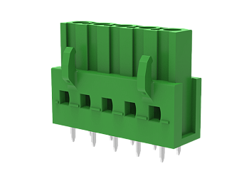 Розеточный разъем на плату MC-RU5.08SV05-0001 - Розеточный разъем, вертикальный на плату, шаг: 5.08 мм, 6 полюсов, фиксация на плате пайка, исполнение: стандартное, 320V, 18A, цвет: зеленый