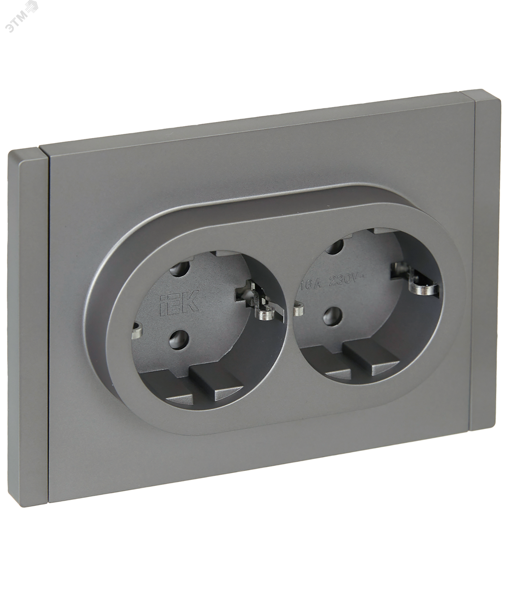 FORTE&PIANO Розетка 2-местная с заземлением без защитных шторок безвинтовое крепление 16А FP524 сталь IEK FP-R21-16-1-K46