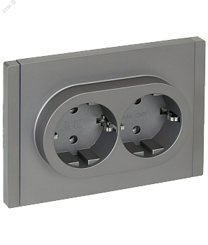 FORTE&PIANO Розетка 2-местная с заземлением без защитных шторок безвинтовое крепление 16А FP524 сталь IEK FP-R21-16-1-K46