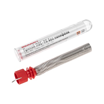 Припой ПОС-90   1.0мм  10гр. колба - Припой проволочный без канифоли REXANT (олово 90%, свинец 10%), колба