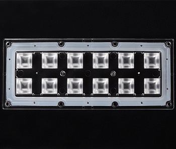 ALHB173D12LED60G - Групповая прямоугольная линза 2x6 на 12 светодиодов 3030/3535/5050, эфф=93%, 60°(квадрат), 173x71.4mm   H:7,95mm, PMMA