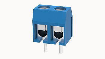 PCB клемма DG301-5.0-02P-12 - Клемма PCB, на плату, пайка, шаг 5,00 мм, 2 полюса, угол монтажа 90 гад., сечение проводников: 0.75-1.5 мм кв., винтовая фиксация провода, 250V, 17,5А, цвет: синий, серия DG301