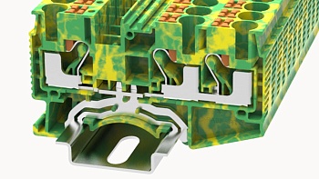 Заземляющая клемма DS6-TW-PE-01P-1C - Заземляющая клемма, 3 точки подключения, тип фиксации провода: Push-in, номинальное сечение: 6 мм кв., ширина: 8,2 мм, цвет: желто-зеленый, тип монтажа: DIN35