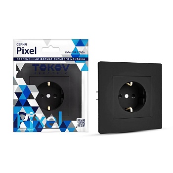 Розетка 1-м СП Pixel 16А IP20 с заземл. защ. шторки в сборе карбон TKE-PX-R1FZSF-C14