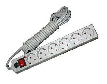 Удлинитель с сетевым фильтром 6х3м с заземл. 10А IP20 ПВС 3х0.75 защ. шторки сер. 967U-5003